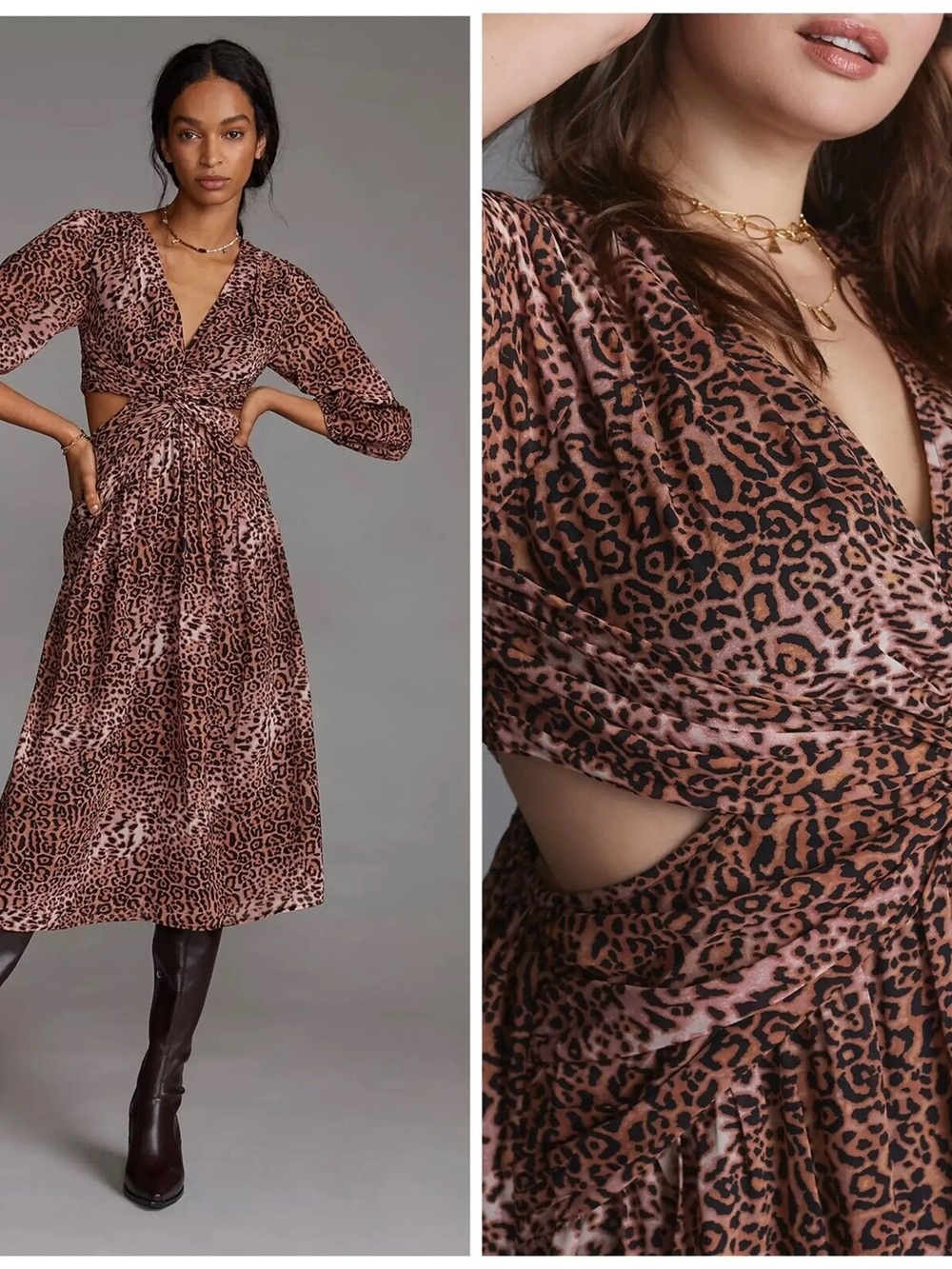 Ranna Gill Anthropologie Printed Cut-Out Midi Dress (122)